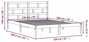 fekete tömör fa ágykeret 150 x 200 cm (King Size)