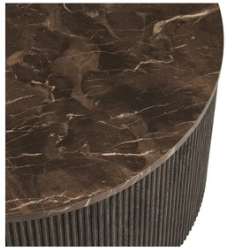 Sötétbarna kerek dohányzóasztal márvány dekoros asztallappal ø 80 cm Rota – House Nordic