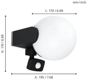 Eglo 99573 - Kültéri fali lámpa érzékelővel RUBIO 1xE27/15W/230V IP44