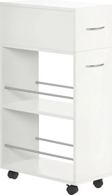 HOMCOM Konyhai Kocsi Kerekeken 1 Fiókkal és 2 Nyitott Polccal Étkezőbe, Nappaliba, Fürdőszobába 25 x 50 x 85 cm Fehér | Aosom