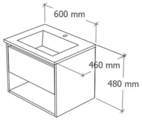 TMP NORD CRAFT 60 fali függesztett fürdőszobabútor - SKY E-8099-60 porcelán mosdóval- 61 x 46 cm
