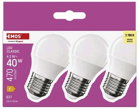 Meleg színű LED izzó szett 3 db-os E27, 4 W – EMOS