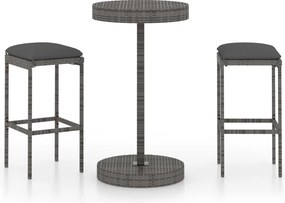 vidaXL 3 részes szürke polyrattan kerti bárszett párnákkal