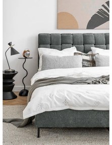 Szürkészöld kárpitozott franciaágy ágyráccsal 160x200 cm Eve – Miuform