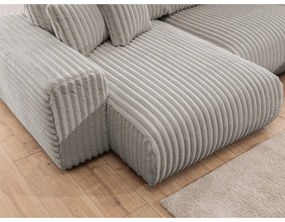 Világosszürke kordbársony sarokkanapé (jobb oldali-U alakú) Justin – Ropez