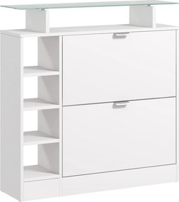 HOMCOM Modern Cipőtároló Szekrény Előszobai Cipőtartó Fiókokkal Állítható Polcokkal és Nyitott Polcokkal 12 Pár Cipőhöz Keskeny Cipőtárolás Előszobába