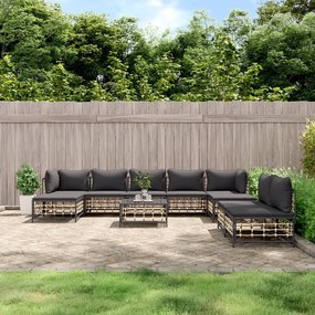 10 részes antracitszürke polyrattan kerti ülőgarnitúra párnával