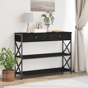Konzoltábla Fekete Tölgy 100x28x75 cm Mérnöki Fa és Acél