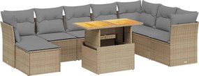 vidaXL 9 részes bézs polyrattan kerti ülőgarnitúra párnákkal