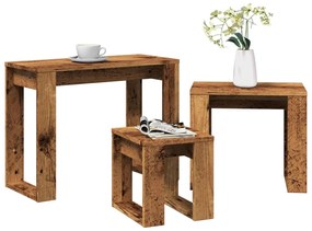 3 db antik fa színű szerelt fa egymásba tolható asztal