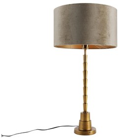 Bronz asztali lámpa zöld bársonyernyővel 35 cm - Pisos