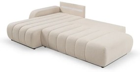 L-alakú, bal oldali, tárolós, bézs DESIO sarokkanapé, ággyá nyitható