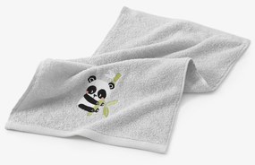 Goldea gyermek frottír törölköző - panda világosszürkén 30 x 50 cm
