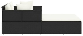 fekete polyrattan napozóágy párnával 182 x 118 x 63 cm