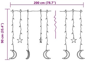 csillag és hold fényfüzér 138 színes LED-del és távirányítóval