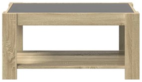 sonoma tölgy szerelt fa dohányzóasztal LED-del 93 x 53 x 45 cm