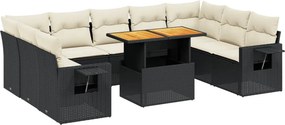 vidaXL 10 részes fekete polyrattan kerti ülőgarnitúra párnákkal