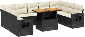 vidaXL 10 részes fekete polyrattan kerti ülőgarnitúra párnákkal