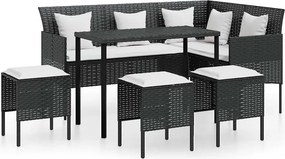 vidaXL 5 személyes fekete polyrattan L-alakú kanapészett párnákkal