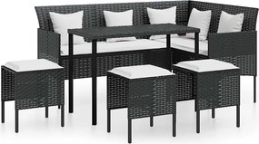 vidaXL 5 személyes fekete polyrattan L-alakú kanapészett párnákkal