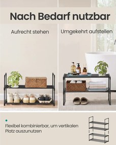 SONGMICS kétszintes fém cipőpolc, 68 cm, egymásba rakható, fekete