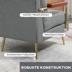 HOMCOM Retró dizájnú karosszék, kiegészítő szék, tyúklábminta, fa elemek, rugós mag, fekete-fehér