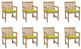 vidaXL 8 db tömör tíkfa kerti szék élénkzöld párnákkal