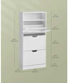 Cipős szekrény 3 csuklós ajtóval, cipőtartó, 24 x 60 x 139 cm, felhőfehér