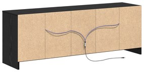 TV Szekrény LED Fekete Kőrisből, 139.5x34x50 cm, Mérnöki Fa Anyagból