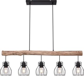 Globo 15326-5N Függeszték fém fekete drótháló búrával, natúr fa betéttel. LxBxH:1040x136x2090, exkl. 5xE27 40W 230V