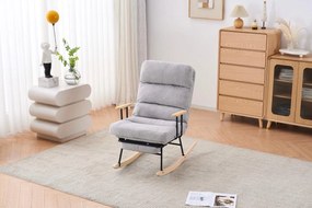 Hintaszék fa lábakkal, plüss szövettel, 4 fokozatban állítható háttámlával,  Szürke színben