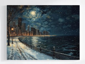 Vászonkép Canvas Éjszaka Panoráma Chicago Tél Hó Csillagok 100x75