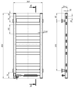 AVANGARD fürdőszobai törölközőszárító termosztáttal, 251 W/230 V, 80,6 cm, IP44, fehér, jobb oldali