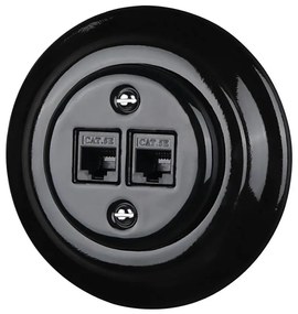 Bohemia-Design - Porcelán retro Ethernet csatlakozó kerettel, 2× CAT5e, fekete