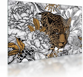 Kép - leopárd a virágok között (üvegen) (70x50 cm)