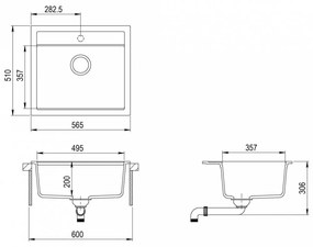 Szürke, egymedencés gránit mosogatótálca