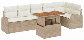 vidaXL Kerti Kanapé Szett tárolóval 7 pcs Bézs Poli rattan