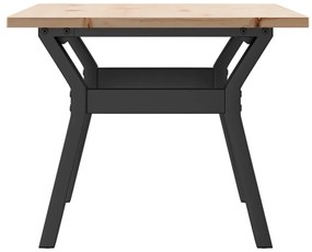 tömör fenyőfa és öntöttvas dohányzóasztal Y-vázzal 80x50x40 cm