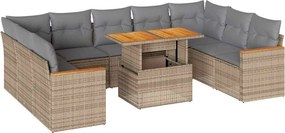 vidaXL 10 részes bézs polyrattan akácfa kerti ülőgarnitúra párnával