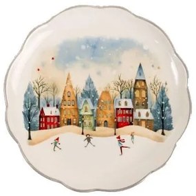 Karácsonyi kerámia tányér - 25 cm Korcsolyázós életkép