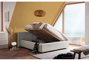 Bézs kárpitozott ágyneműtartós franciaágy ágyráccsal 140x200 cm Cube – Meise Möbel