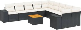 vidaXL 11 részes fekete polyrattan kerti ülőgarnitúra párnákkal