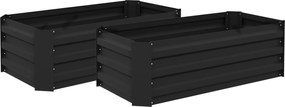 Outsunny 2 db Emelt Kerti Ültetőedény 100L x 50W x 30H cm - Hullámos Acél Fekete | Aosom