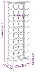 fekete kovácsoltvas bortartó 27 palackhoz 34 x 18 x 100 cm