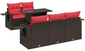 6 részes barna polyrattan akácfa kerti ülőgarnitúra párnákkal
