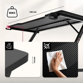 Gamer asztal, 120 x 60 cm, fekete