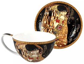 Porcelán teás csésze aljjal díszdobozban Klimt A Csók