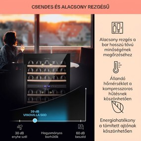 Klarstein Vinovilla 50 Duo kétszintes borhűtő 53 l, 17 palack, háromszínű üvegajtó