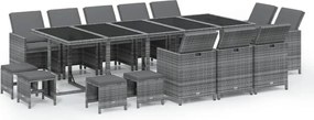 vidaXL 15 részes szürke polirattan kerti étkezőgarnitúra párnákkal