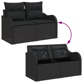 9 darabos Kerti Sofasor párnákkal Fekete Polirattan Akácia